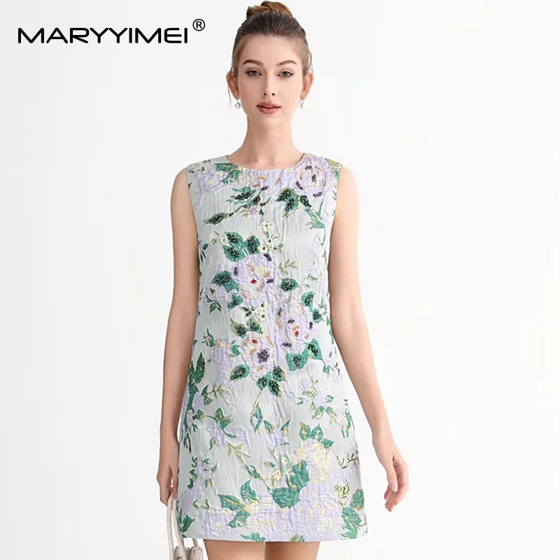 

MARYYIMEI весенне-летнее женское платье с жаккардовыми блестками, короткие платья трапециевидной формы без рукавов со свободной талией