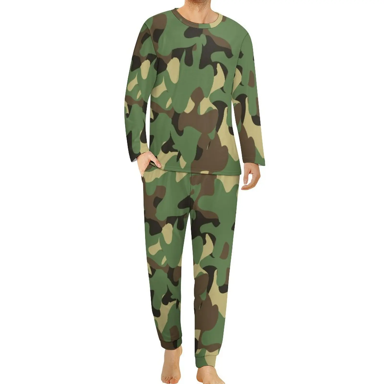 

Green Camouflage Pajamas Autumn Army Como Print Casual Nightwear Men Two Piece Custom Long Sleeve Cute Oversize Pajamas Set