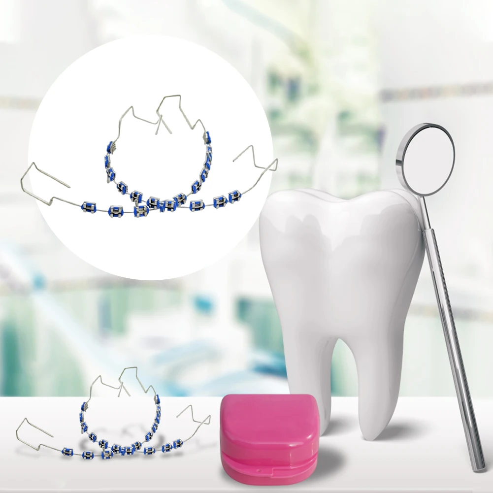 2Pcs Dental Fake Braces with Storage Box Orthodontic Ligature Ties Metal Wires Bracket Colored Dental Decor Braces Dental Tool