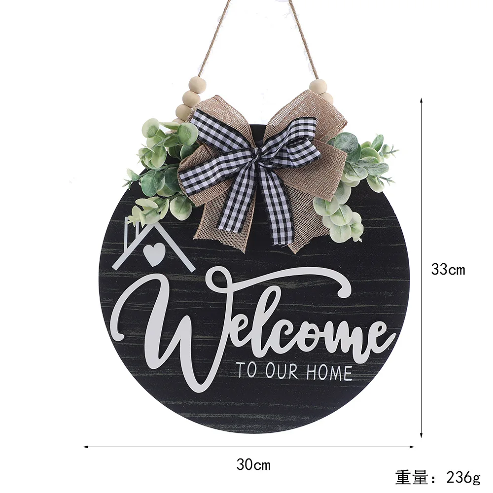 12 Inch Welcome Sign for Front Door, Decor for Farmhouse Porch, Rustic Welcome Wreaths with Stapled Greenery