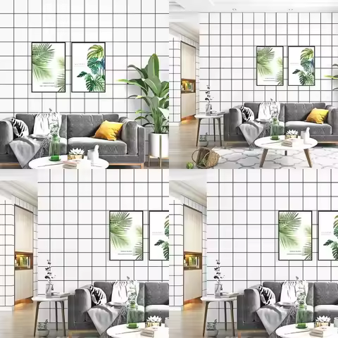 Grid Geometry Wallpaper Living Room Bedroom Modern Minimalist Background Wallpaper Black and White Checkered Nordic Style Ins