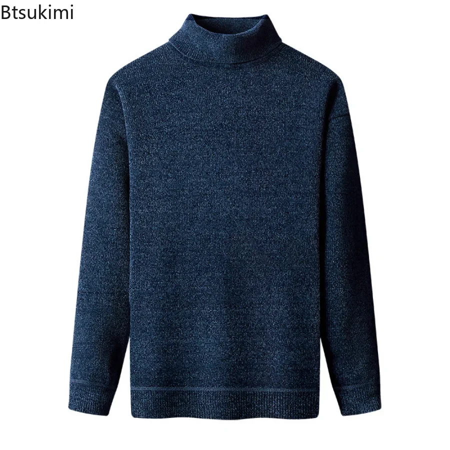 Autumn Winter Knitted Warm Sweater Men Turtleneck Solid Pullover Male Fashion Thickening Middle-aged Long-sleeved Top Pullover