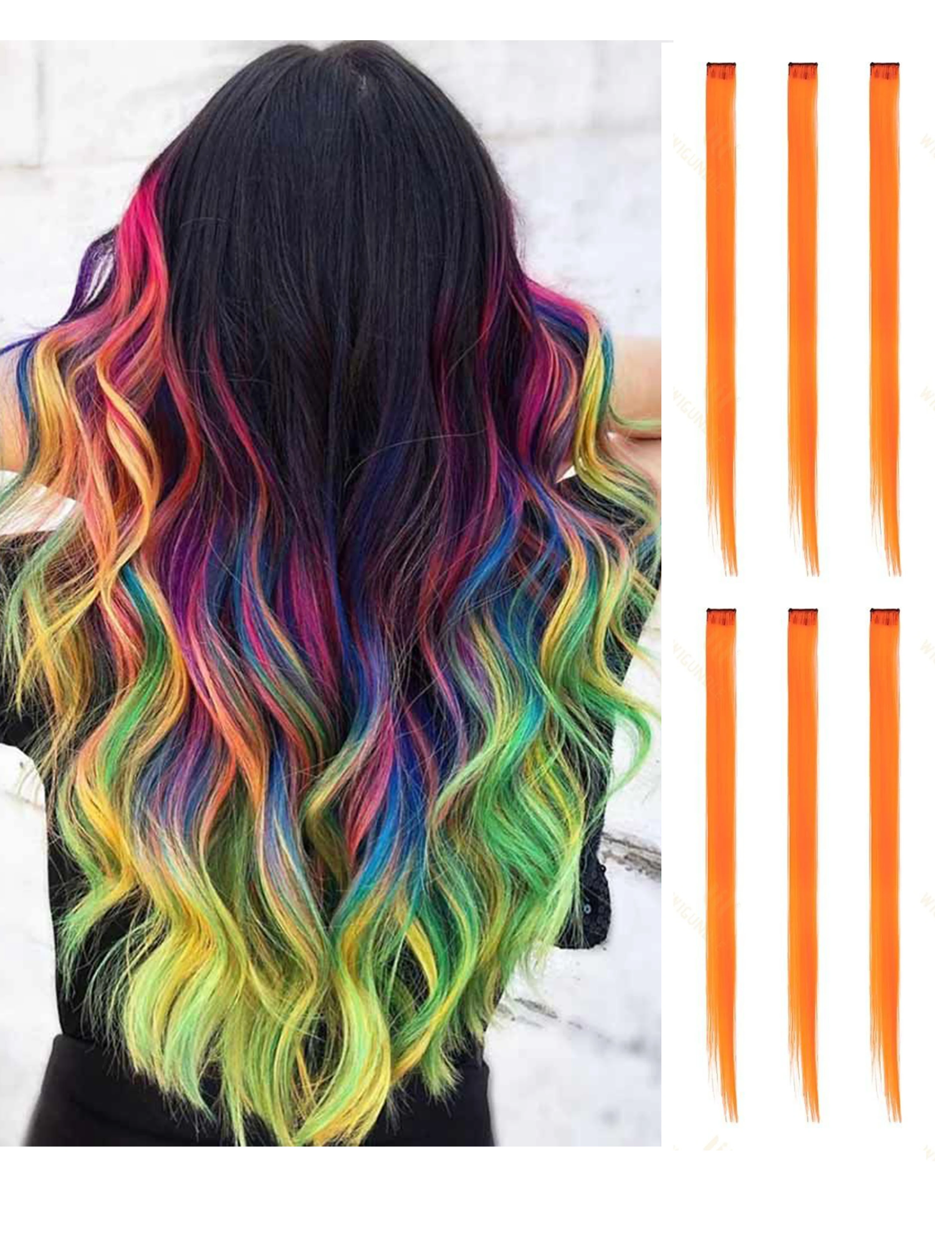 Extensions de cheveux synthétiques longues et droites de 22 pouces, à clipser, résistantes à la chaleur, couleurs arc-en-ciel, accessoires capillaires pour femmes