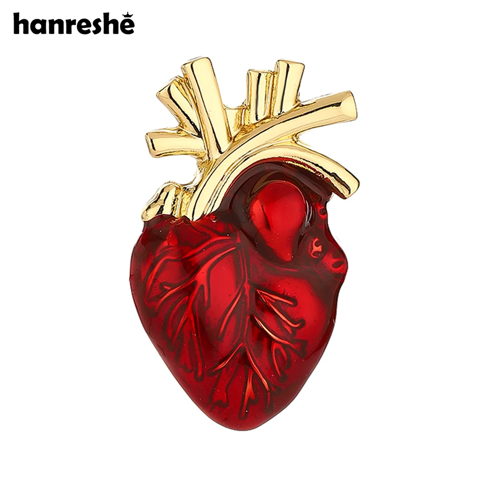 Hanresher الأحمر المينا القلب دبوس الطبية أمراض القلب تشريح بروش لعلم القلب معاطف للأطباء والممرضات شارة التلبيب مجوهرات هدايا