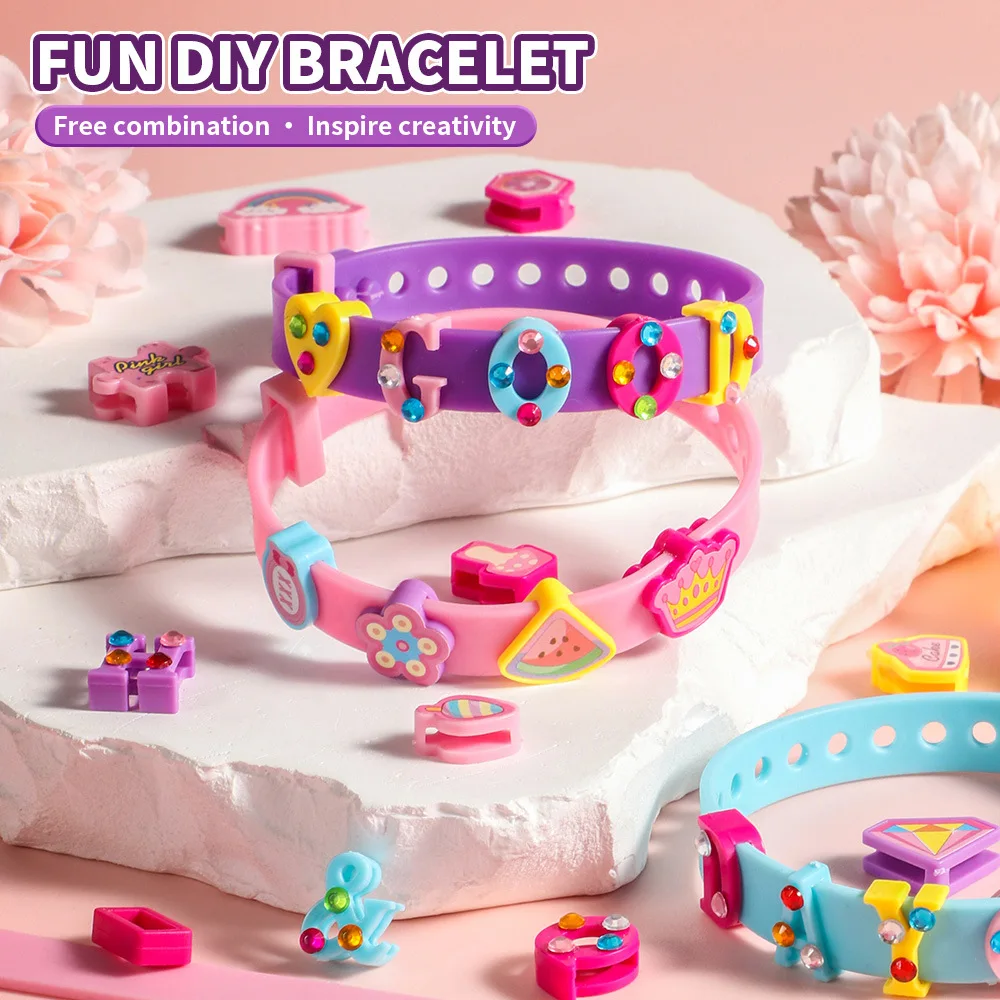 Fun DIY Bracelet Craft Toys Creative Cartoon Shape Letter Making Jewelry Kit for Kids Girls Toy Birthday Christmas Party Gifts