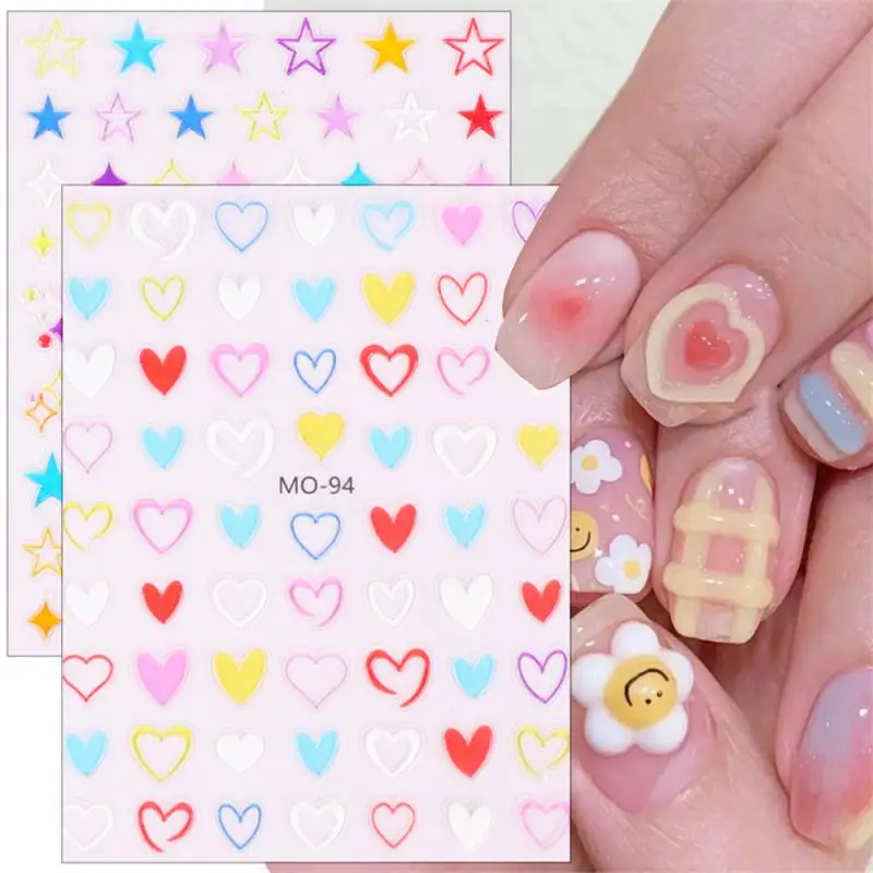 Nail Sticker Acrylic Embossed White Cute Rabbit Space Nail Design Retro Pattern Decal Manicure Decor FB5D-K-1