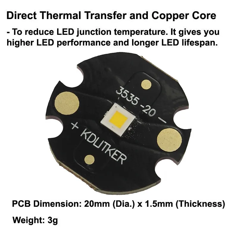 XP-L HI 10W 3A 1095 Lumens 6500K 5000K 4000K 3000K SMD 3535 LED Emitter on KDLikter DTP Copper MCPCB Flashlight DIY - Image 6