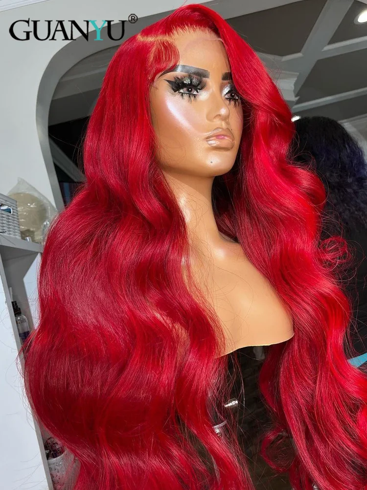 30 32inch Hot Red Lace Front Human Hair Wig Body Wave Pre Plucked Colored 99J Burgundy 13X6 HD Transparent Lace Frontal Wigs For