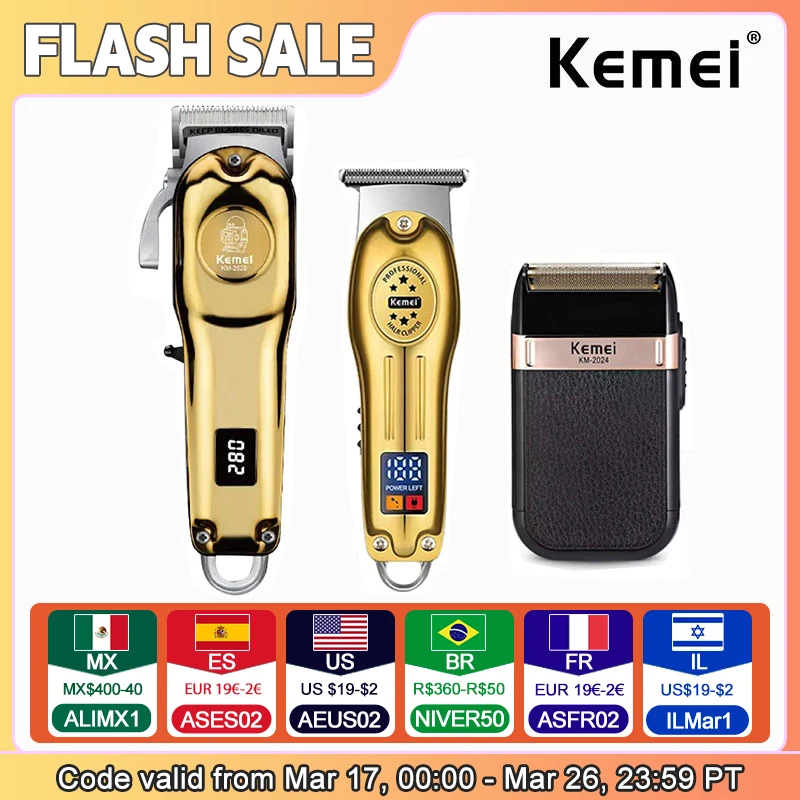 Kemei KM-2628 KM-678 KM-2024 Professional Electric Hair Clippers Beard Clipper Rechargeable Men's Shaver Hair Trimmer Kit