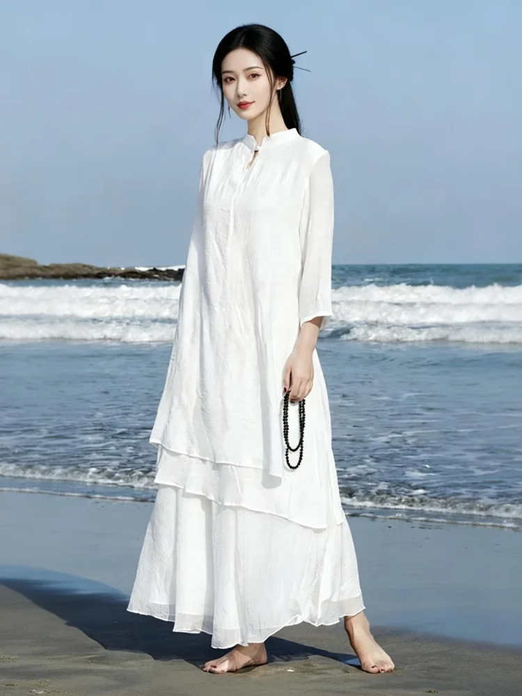 High-End Zen Style Tai Chi Practice Suit Women's Chiffon Set Elegant Chan Dance Clothes Healing Teacher Tea Ceremony