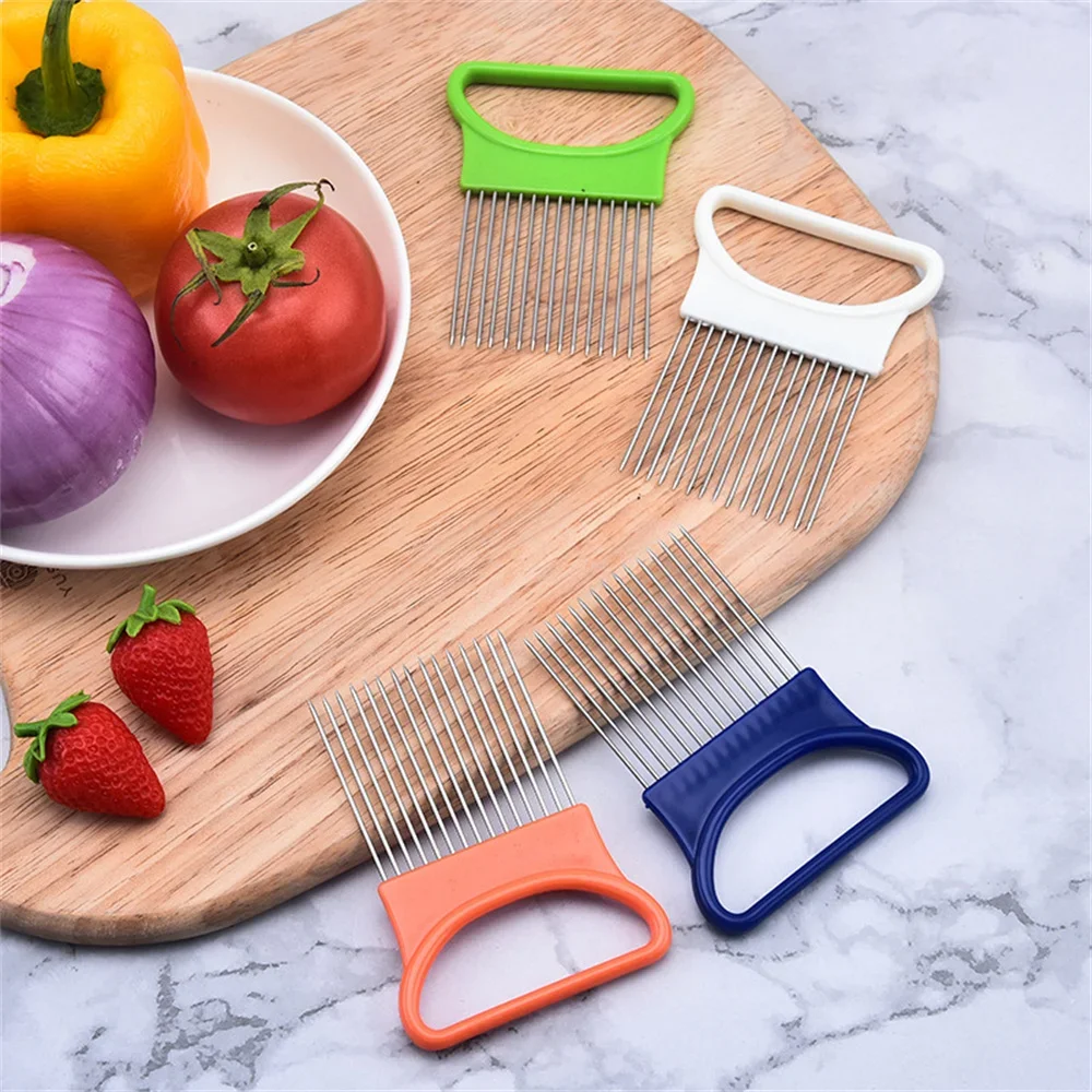 Creative Onion Slicer Stainless Steel Onion Holder Handheld Simple Slicer Fruit Vegetable Cutter Potato Fruit & Vegetable Tools