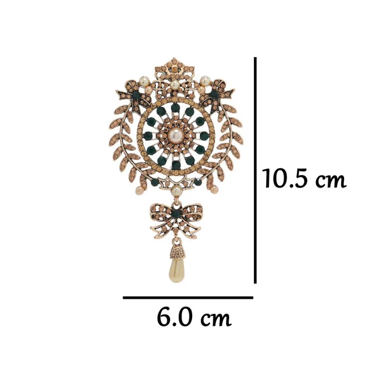 Exaggerated Vintage Women Luxury Baroque Pendant Rhinestone Large Brooches Pins Retro Middle Style Lady Party Banquet Badges Pin