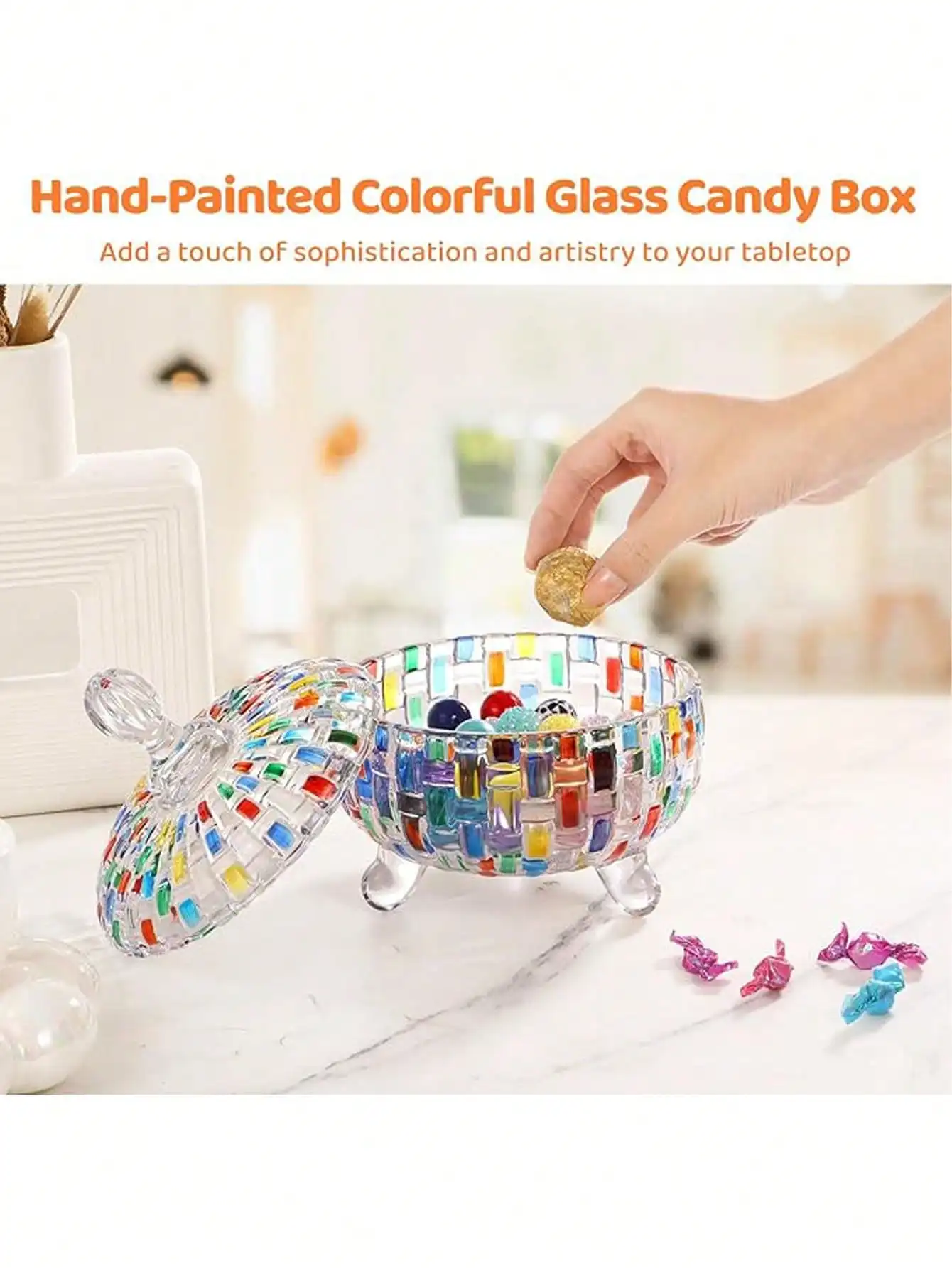 

1PC Glass Candy Jar w/Lid - Plaid Pattern, Durable Snack Storage, Christmas/Halloween Gift, Home & Office Decor