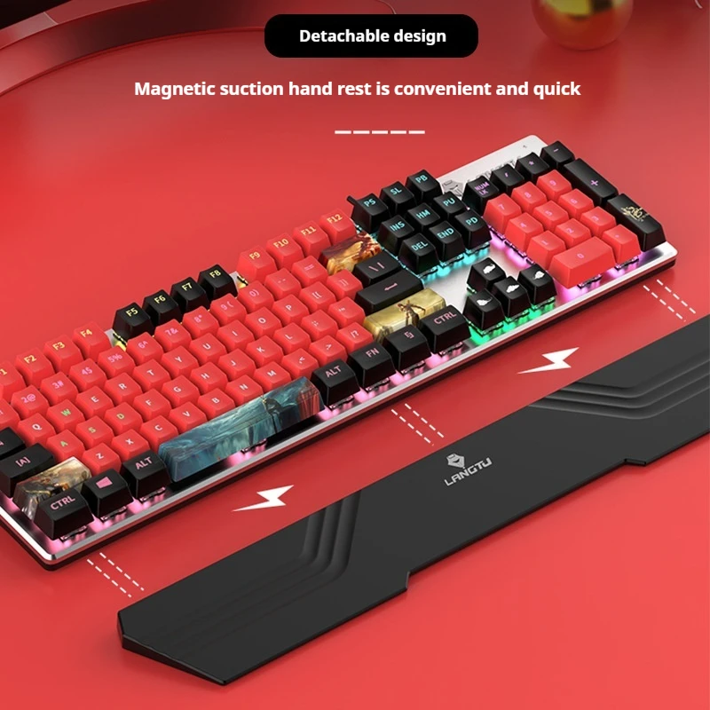 E-Sports Office  High Aesthetic Mechanical Keyboard  Wired Hot Swappable Handle  Green Black Tea  Red Axis Gaming Office