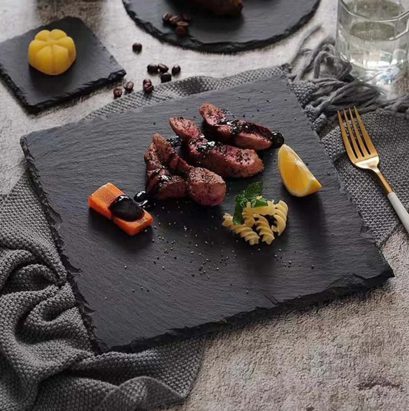 Japanese And Korean Style SLATE Plate Dessert Sushi Flat Western Food Black SLATE Plate Tableware