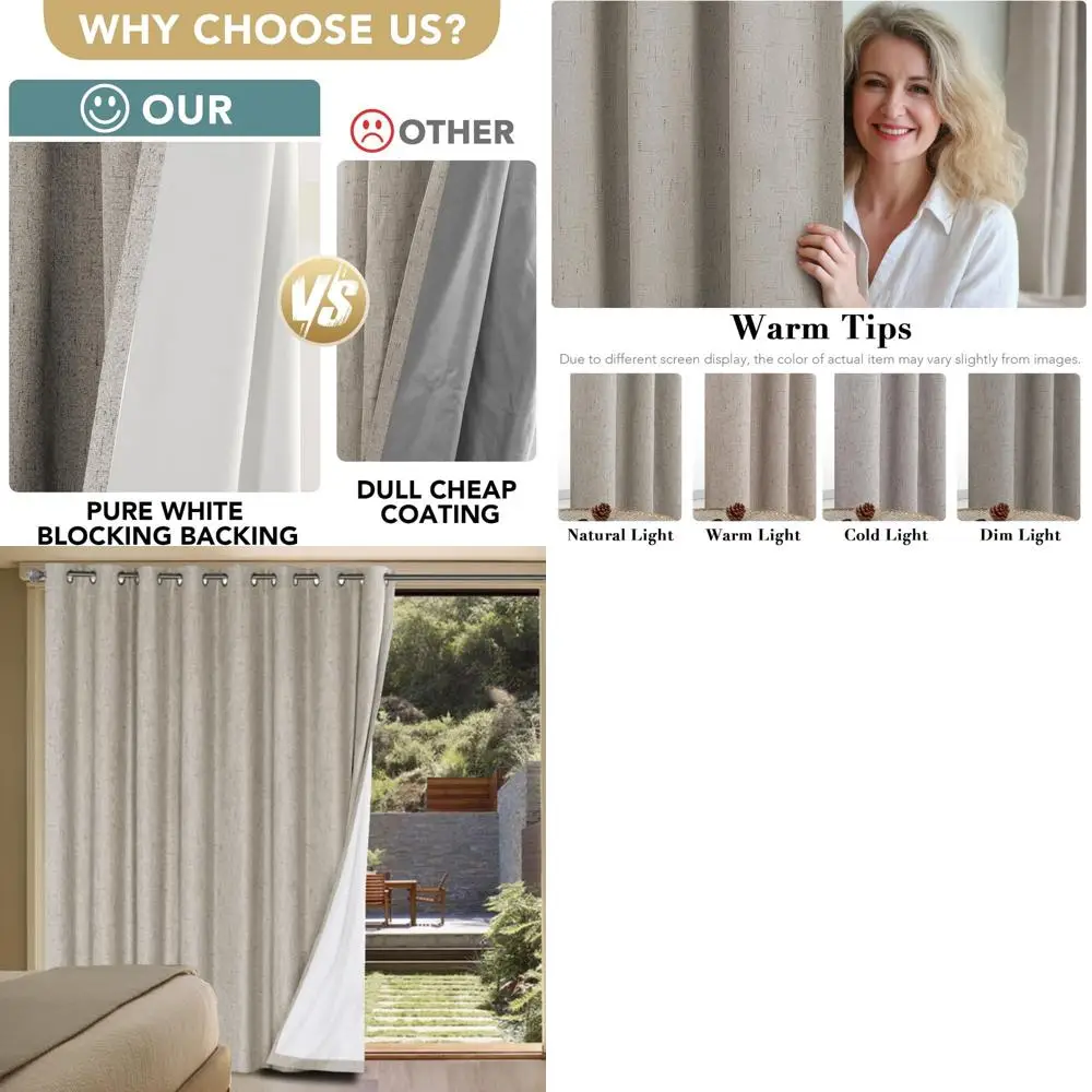 

Толстые плотные шторы из льняной текстуры, 100% блокировка, антикоррозийная втулка, W100 x L96, камень