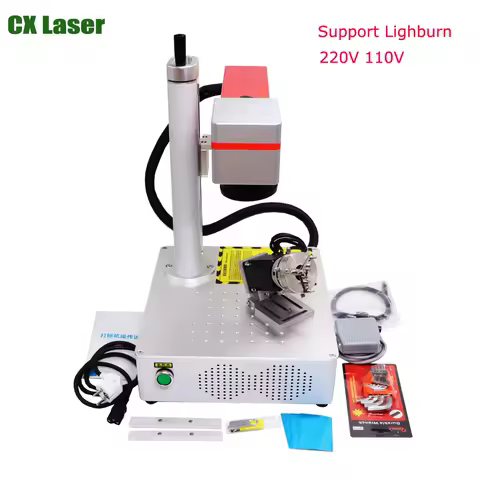 Support Lightburn MAX 20W Mini Fiber Laser Marking Machine Metal Jewelry Nameplate Metal Silver Engraver Marker Ring Rotary Axis