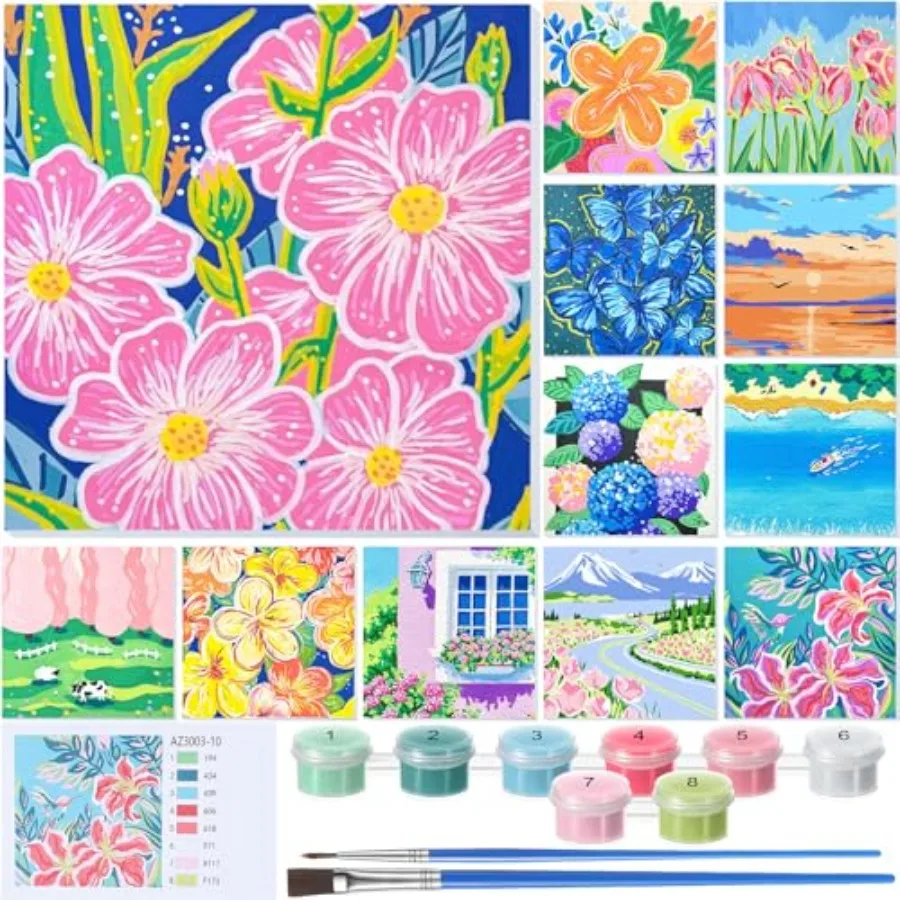 

12 Sets Paint by Numbers Kit with Frame for Adult Beginners DIY Acrylic Paint by Number Canvas for Painting Party Activity Birt