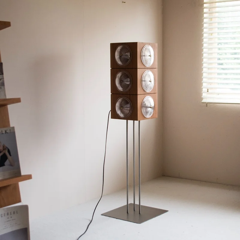 Design a New Decorative Floor Lamp with Solid Wood Atmosphere Light Block Art Style, Suitable for Various Environments