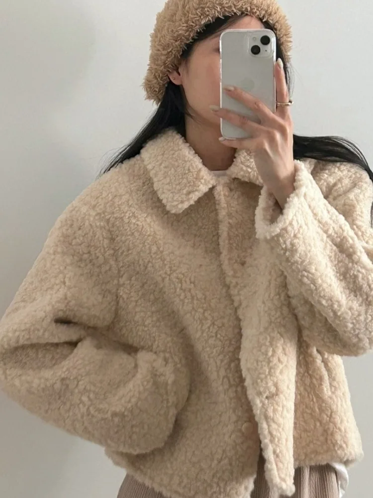 الشتاء Faion مكافحة الشيخوخة التلبيب زر واحد فرو الضأن ort Jaet المرأة الجديدة 2025 الكورية Sle فضفاضة تناسب محاكاة فرو الضأن