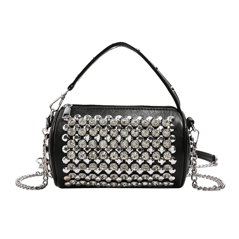 Nuova borsa da donna cilindro borsa a tracolla fatta a mano con diamante d\'acqua Versatile borsa a tracolla con una spalla