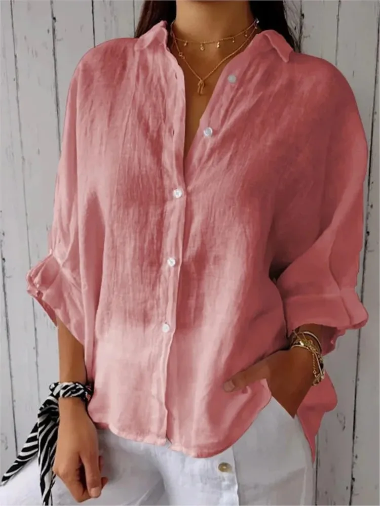 Loose Cotton Linen Shirts For Women Fashion Tie-back Lace-up Button Blouses And Tops 2024 Spring Summer Elegant Women\'s Shirt