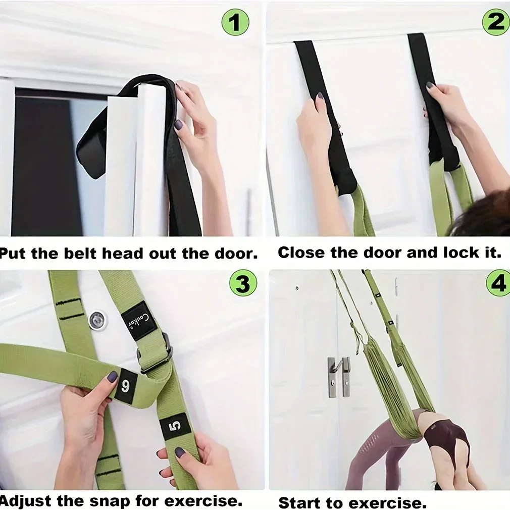 Una cinghia elastica universale per yoga con ancoraggio per porta, cinghia fitness in poliestere, elasticizzata per le gambe, danza assistita sulla schiena, balletto