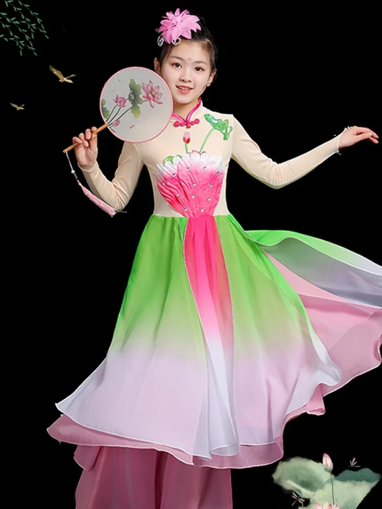 Costume de danse Yangko traditionnel chinois pour enfants, vêtements de danse d'éventail nationaux, style chinois, parapluie élégant