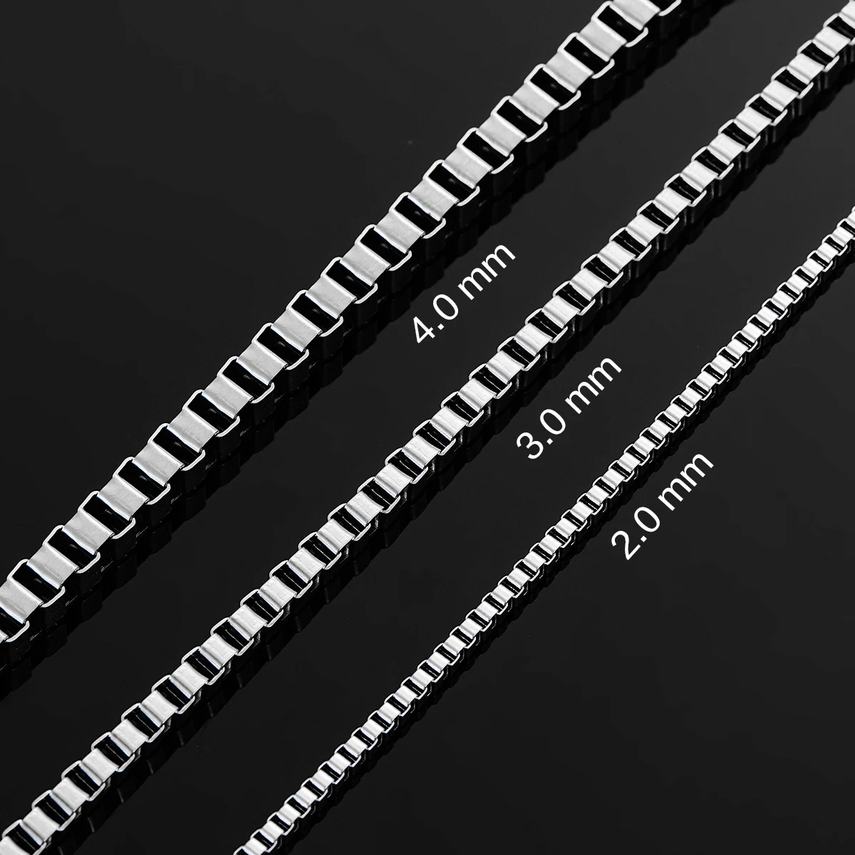 Hip Hop 2mm/3mm/4mm Thickness Box Link Chain Stainless Steel Classical Punk Style Necklace for Men Women Jewelry 14 to 40 Inches