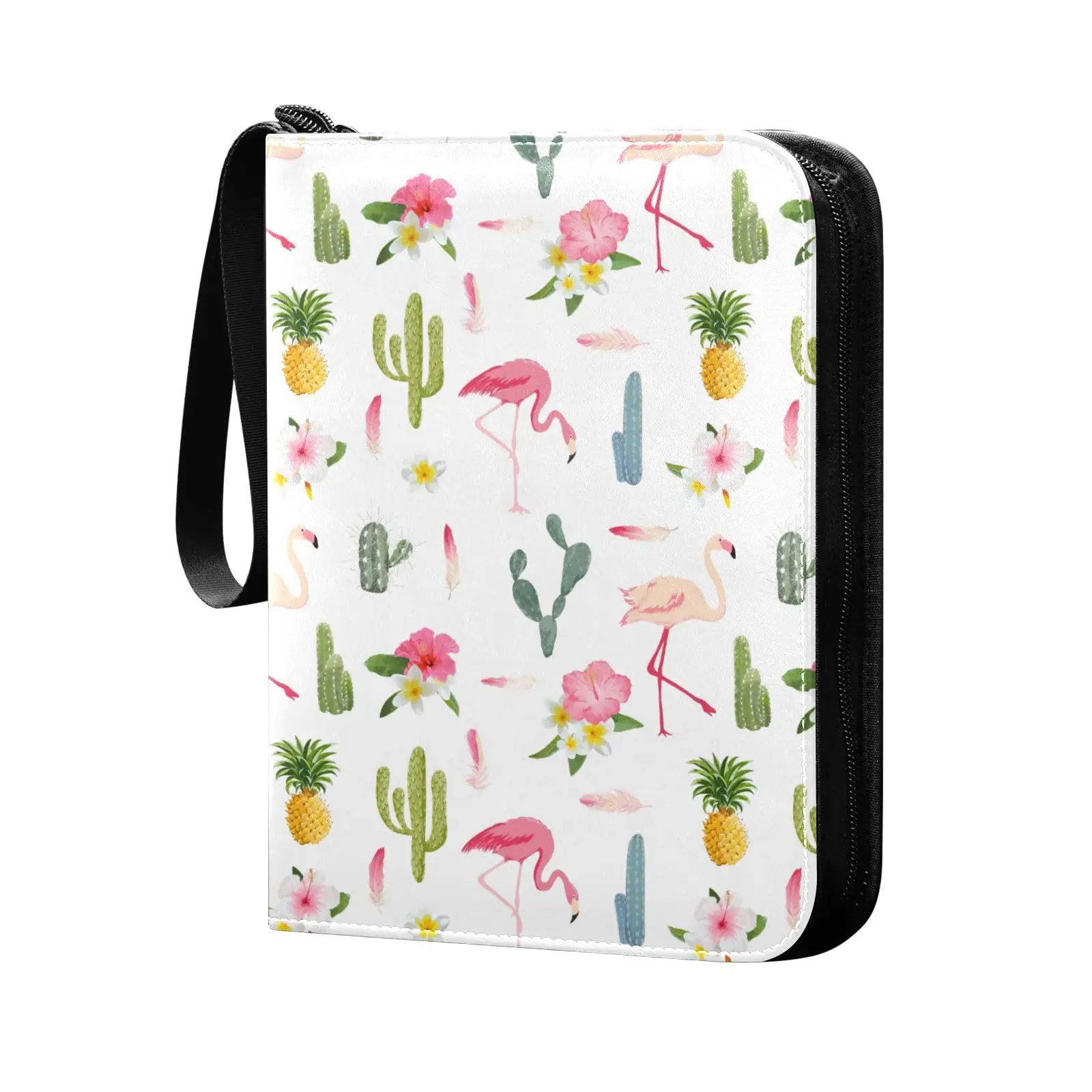 

Tropical Flamingo Cactus 4 Pocket Card Binder 400 Double Sided Pocket Album for Sport Game Cards Unique Card Collection Storage