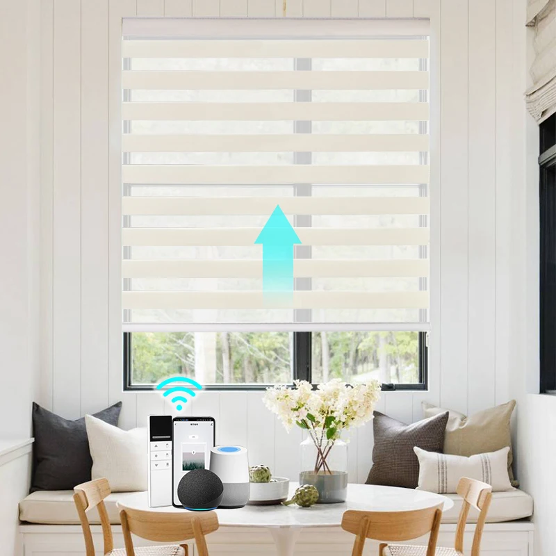 Light Filtering Semi-blackout Day and Night Window Shades Zebra Blinds Custom Made Home Alexa Automatic Motorized Window Blinds