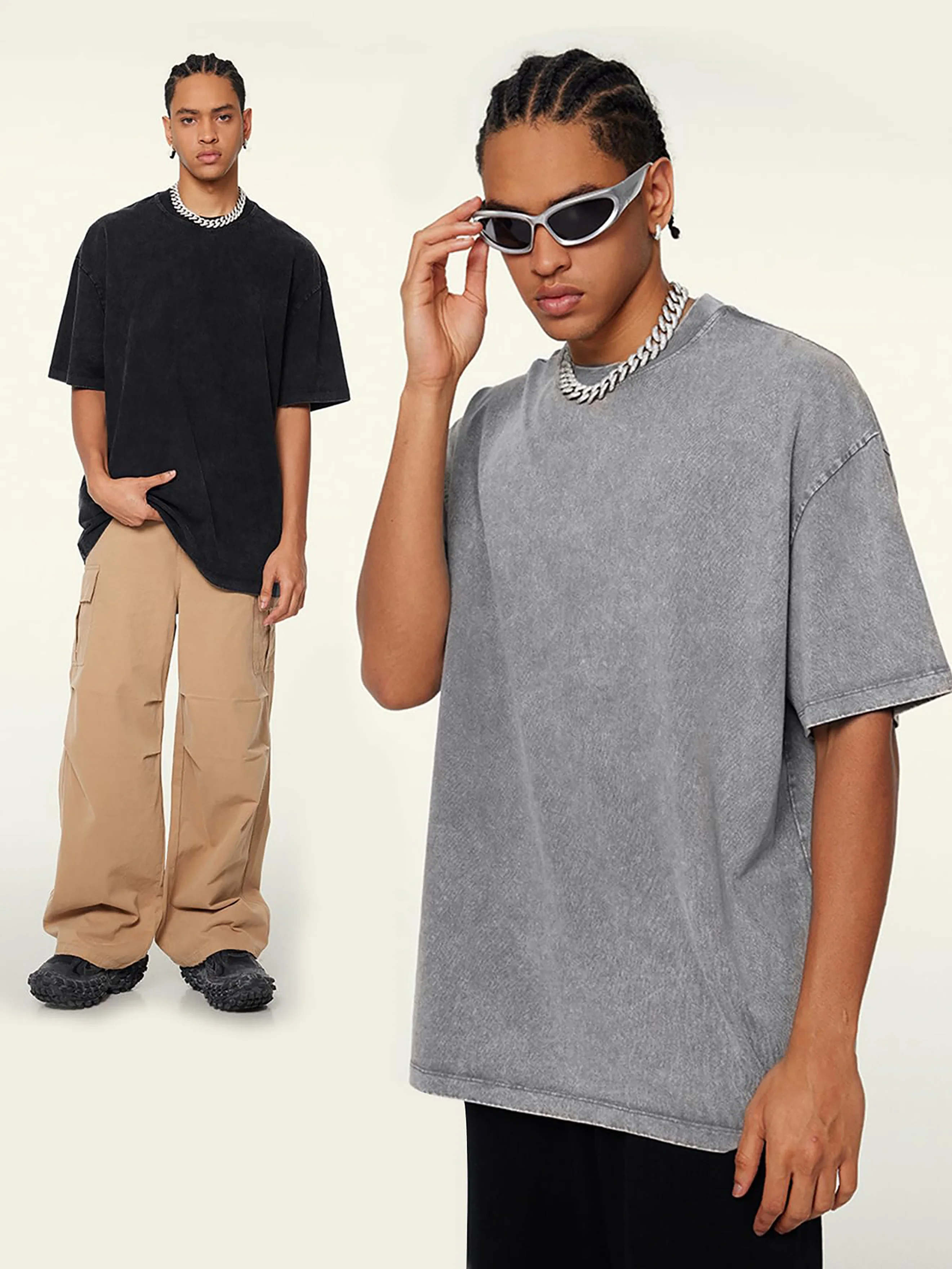 تي شيرت رجالي تركي جرافي بينز مطبوعة رمادي بأكمام قصيرة رقبة مستديرة فضفاض صيفي 100% قطن خالص حمض غسل الشكر