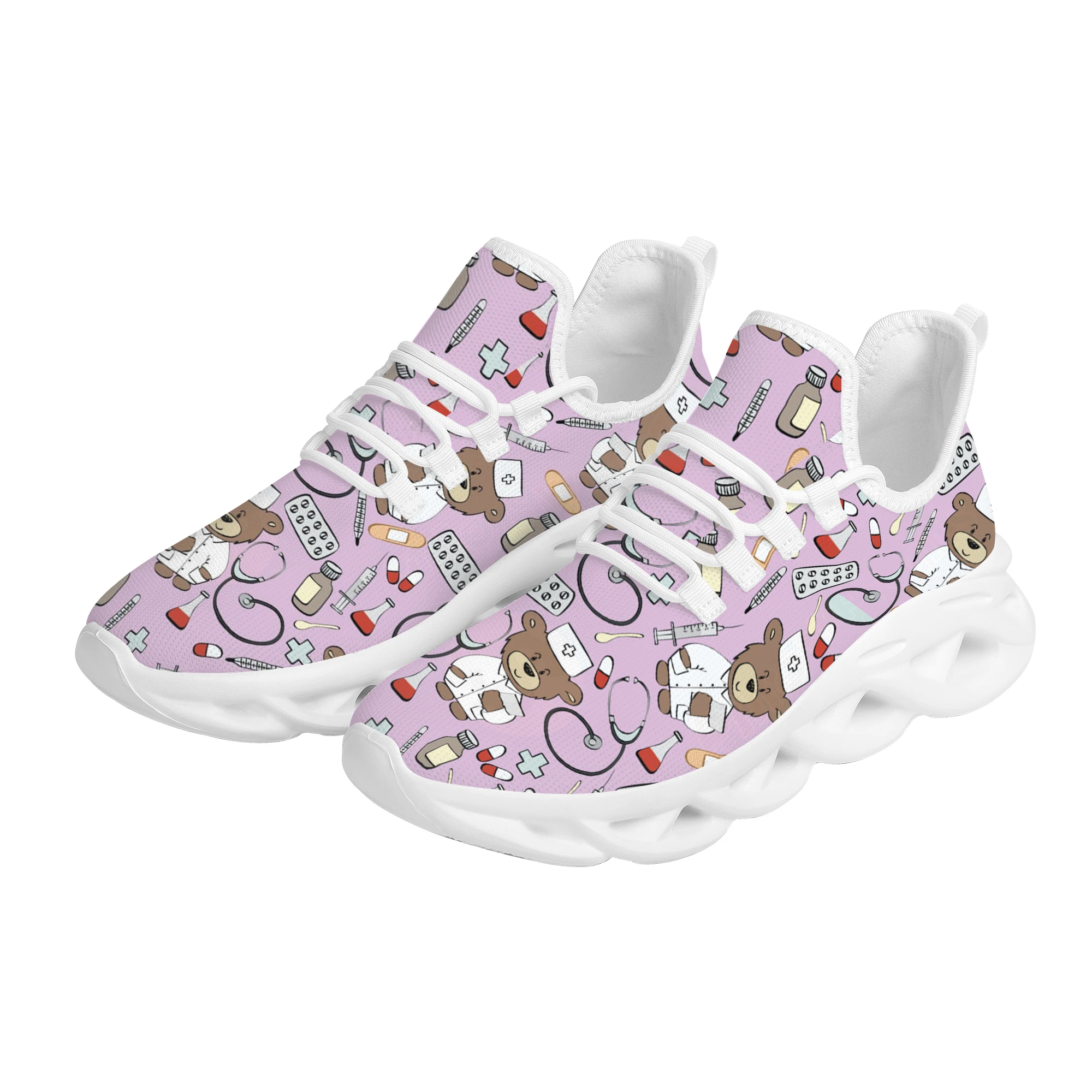 INSTANTARTS Medicine Doctor Bear Casual Women's Shoes Funny Flats Lace-up Sneakers Spring Breathable Beach Walking Shoes