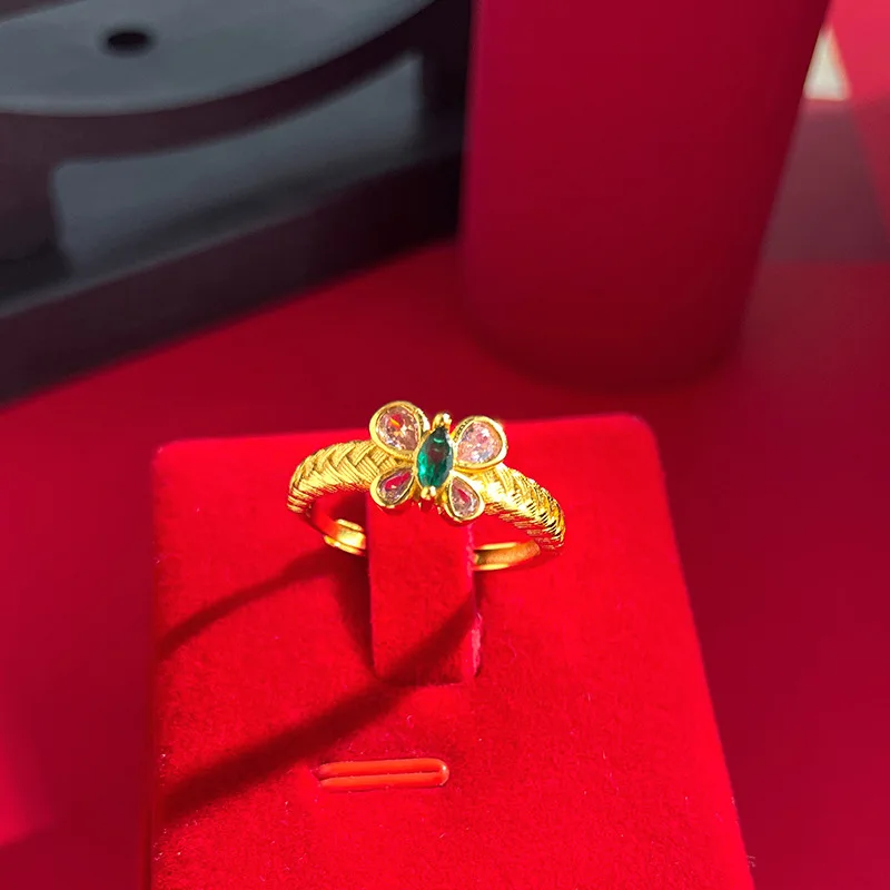 9999 gold brushed gold butterfly wheat ring - Best-selling high-end appearance level - Great for highlighting your complexion