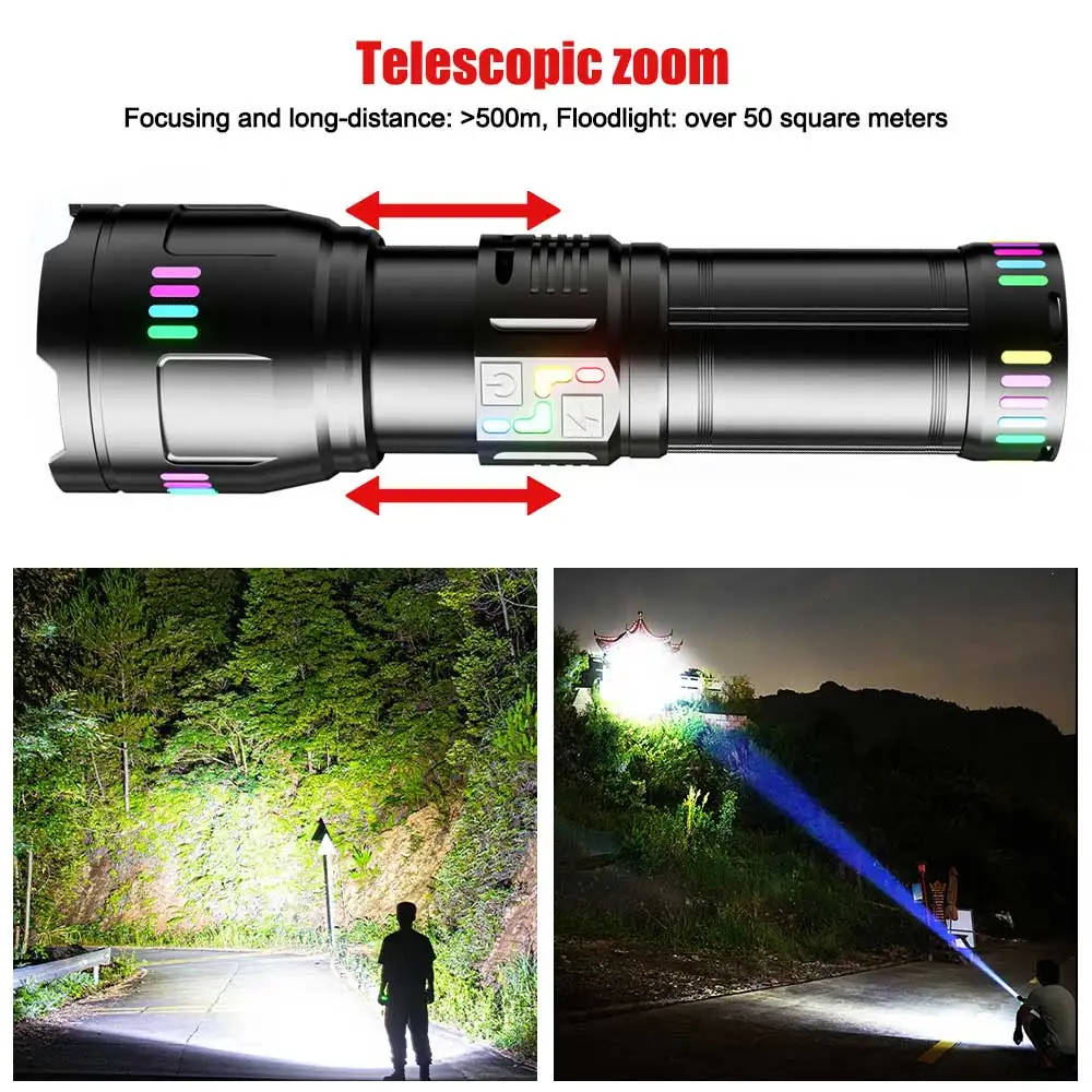 Most Powerful LED Flashlight Zoom USB Rechargeable Torch Light Flashlight Tactical Long Range Ultra Powerful Camping Lantern