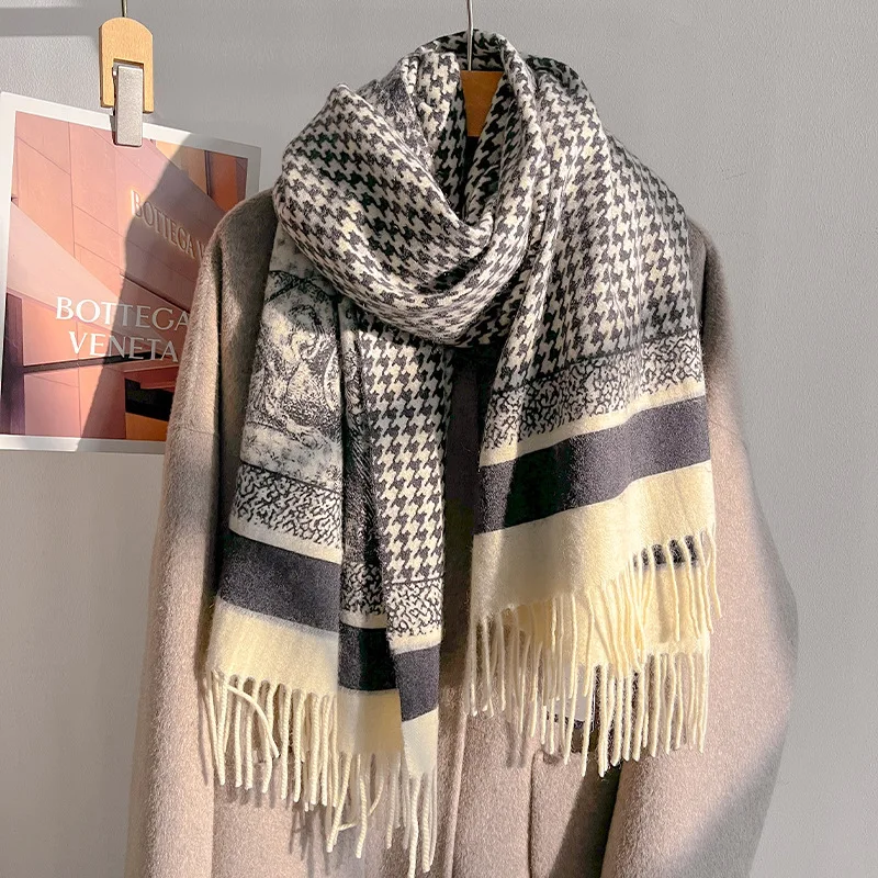 

Autumn Winter Thick Pashmina Warm Wool Shawl Neck Warming Scarf Outer Wear Thermal Shawl National Style Poncho Stoles Scarves