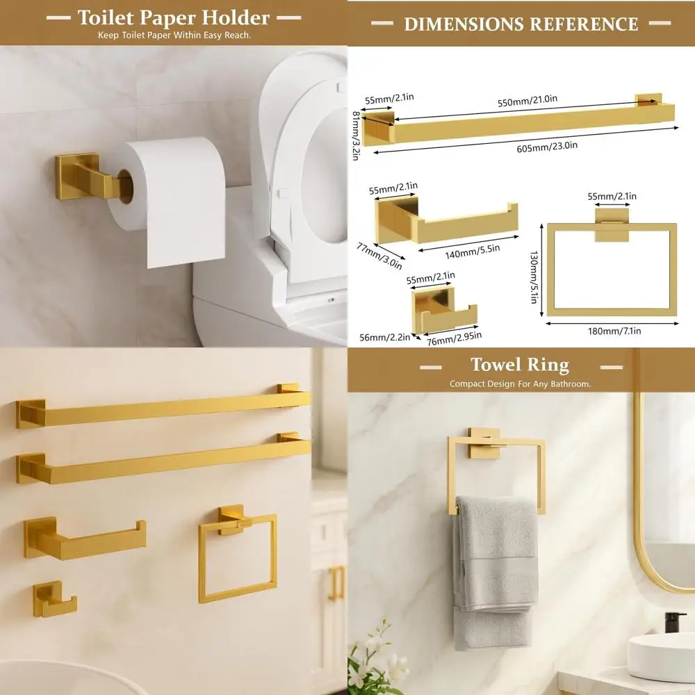 

Вешалки для полотенец из 2 предметов, набор фурнитуры для ванной комнаты из матовой золотой нержавеющей стали, в комплект входят крючки, держатель и кольцо