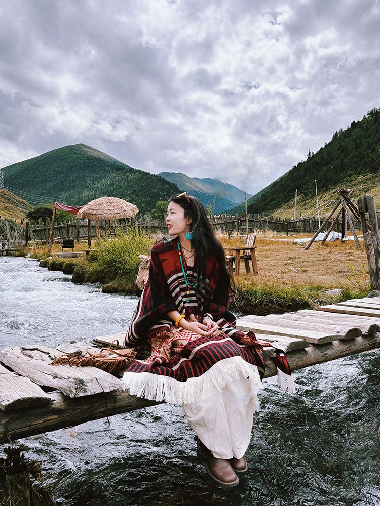 

Warm Knitted Overhead Shawl Travel Photography Ethnic Style Long Rectangle Scarf for All Ages Men Women in Autumn Winter Spring