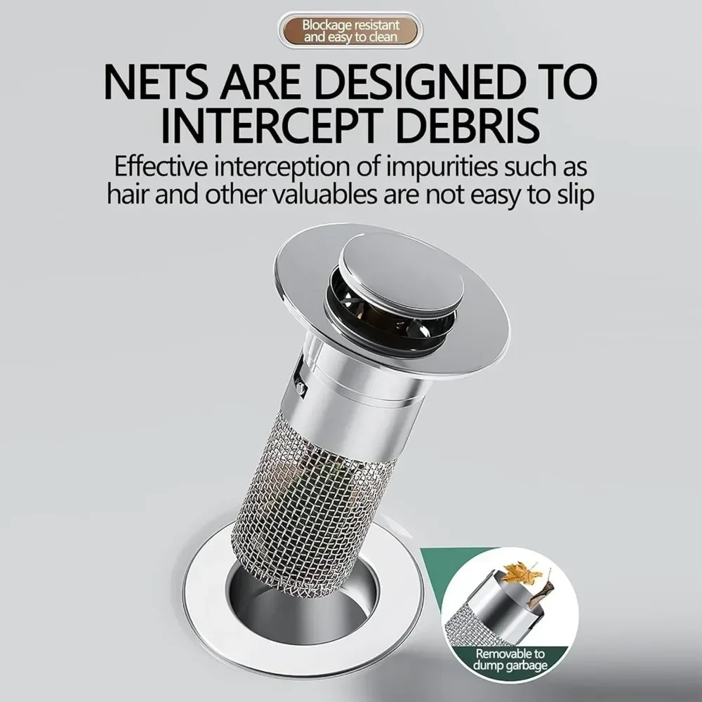 Washbasin Leakage Plug Washbasin Universal Accessories 1PCS, Stainless Steel Anti-odor Bouncy Core, Press Sink Drainage,