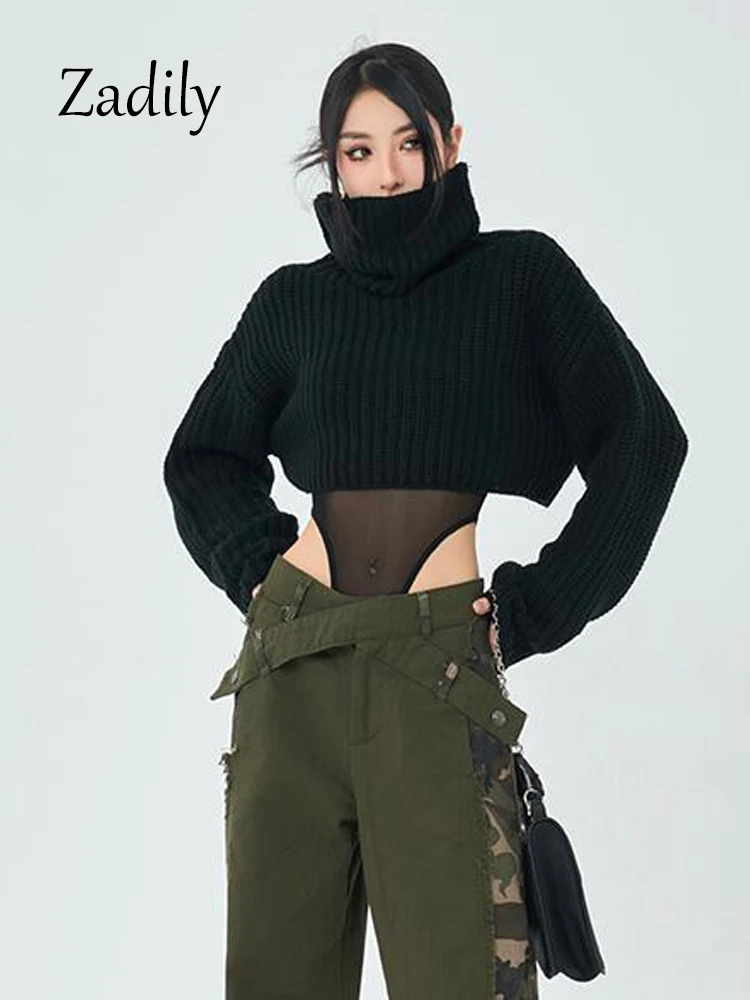 Zadily 2023 Winter Casual Long Sleeve Women Crop Sweater Korea Style Black Turtleneck Knit Ladies Pullover Woman Clothing