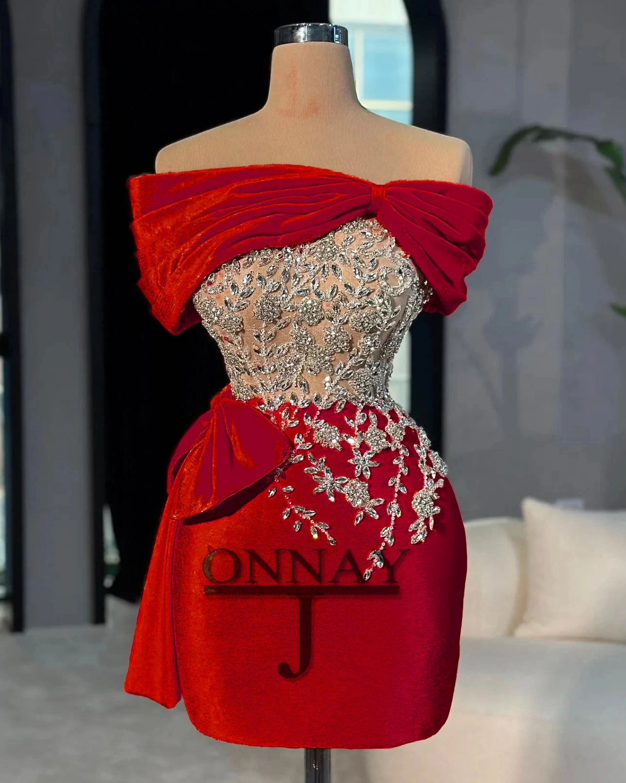 D2514 Customized Velvet Mini Crystals Homecoming Dresses Short for Women Saudi Arabric Gala Cocktail Dress Plus image 4