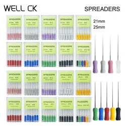 6Pcs/Box Dental Finger Spreaders File Hand Use Stainless Steel Root Cannal Endo Files 21mm/25mm Endodontic Dentist Drills