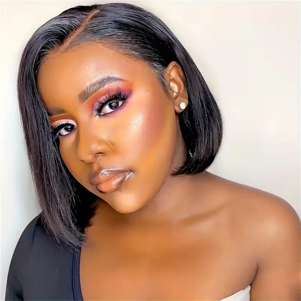 12 بوصة مستقيم بوب شعر مستعار شعر الإنسان الدانتيل شعر مستعار أمامي 180% الكثافة شعري قبل قطعها للنساء كل يوم