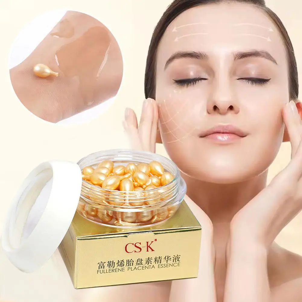 30 Capsules Fullerene Placenta Essence For Face Placenta Serum Rejuvenating Moisturizing Skin Care Retinol Anti-Age Facial Serum