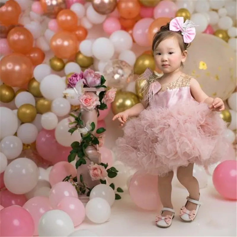 Schöne rosa Baby Blumen mädchen Kleid erste Geburtstags kleid Prinzessin geschwollen feiern Feier Party Kinder Kleidung für Fotoshootings