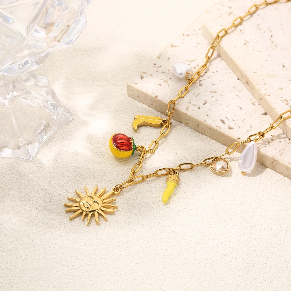 GIOIO Stainless Steel Necklace Pendant Sun Evil Eye Chili Necklaces For Women Gold-Plated Trendy Fashion Y2K Style Jewelry - Image 2