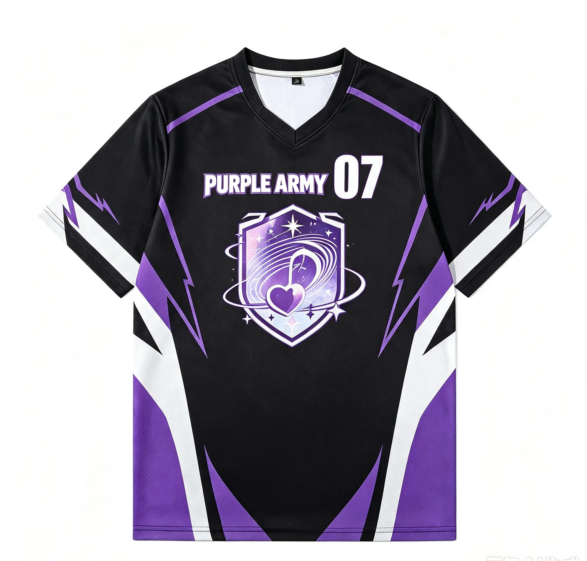 K2Y Aesthetic Purple Galaxy Shield Sports Jersey No.07 Unisex Quick‑Dry V‑Neck Short‑Sleeve T‑Shirt