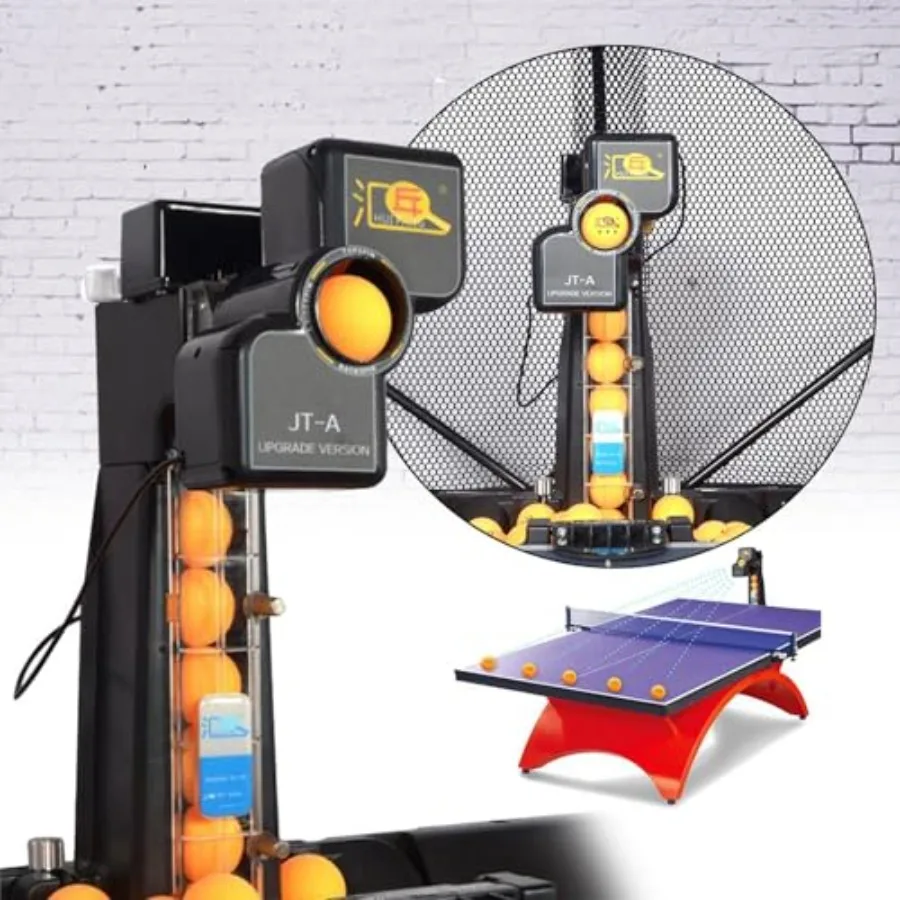 

Table Tennis Robot with Net for Training with 40mm+ Ping Pong Balls in Orange and Black Automatic Ball Machine with Advanced Fe