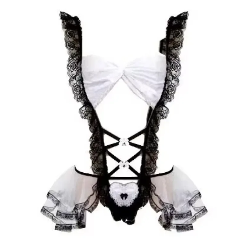 Porn Suit for Women Sexy Lingerie Maid Uniforn Cosplay Costumes Perspective Bodysuit Underwear Erotic Lace Outfit Exotic Sets