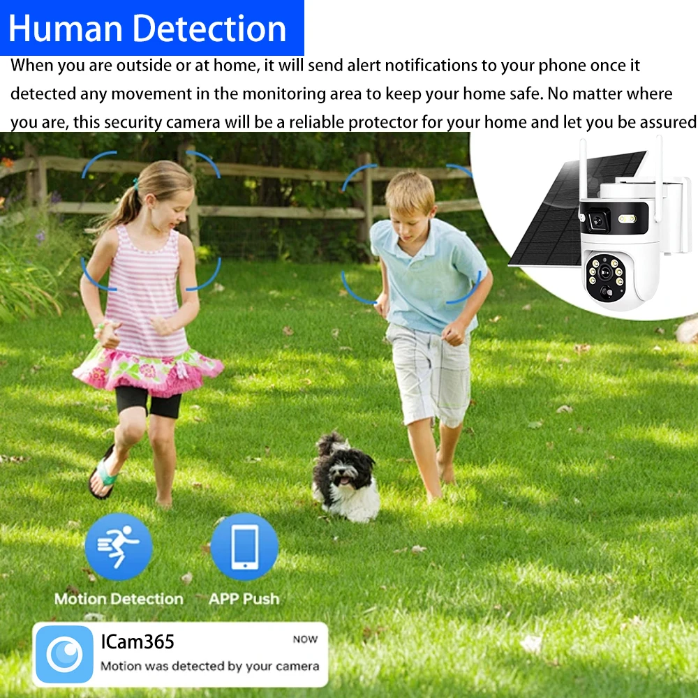 8MP 4K 4G SIM Card PTZ IP Camera Record Built-in Battery Dual Lens Solar Outdoor Camera Solar Panel P2P ICam365 PIR Detection view 6